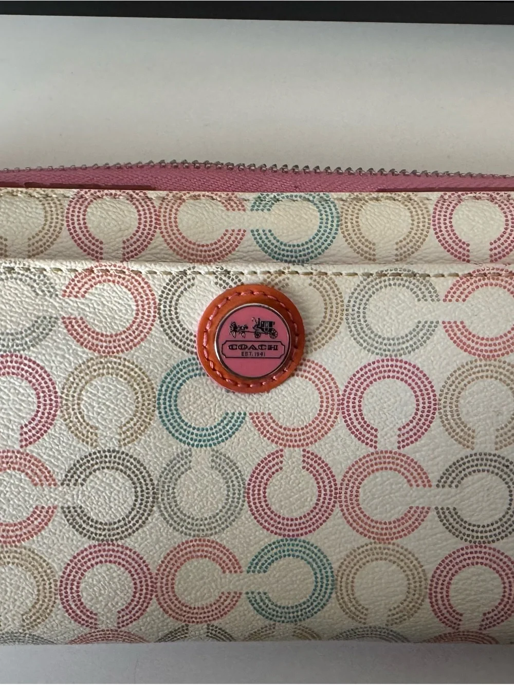 Coach Multicolor Circle Print Wallet with Pink Trim